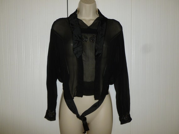 Antique Blouse Satin & Silk Chiffon Vintage Hand … - image 1