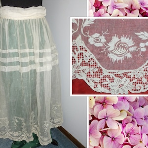 Antique Victorian Skirt / c1800s Point de Venice Lace Victorian  Edwardian Skirt/ Embroidery