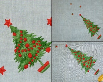 Choice Antique Hanky-Vintage Christmas Hankie / Hand Embroidery Christmas Tree-Christmas Wedding Handkerchief