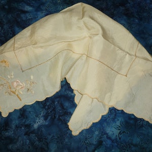 Antique Royal Society Silk Hanky /Vintage Hanky / Hand Embroidery / Handkerchief Hankie / 1800s 1900s Victorian