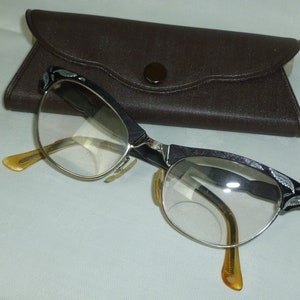 antique eyeglasses Vintage silver inlay-marked granny bi-focal glasses spectacles mid century