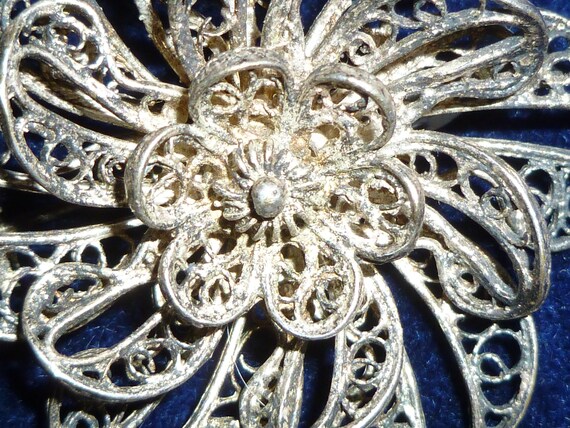 Silver Filigree Sash Pin Brooch, Antique Brooch, … - image 2