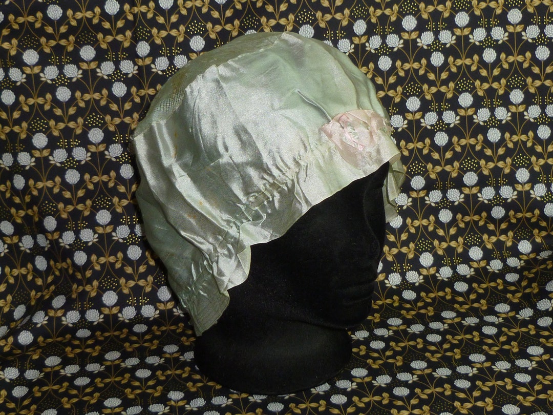 Antique 1910 1920s Victorian French Night Cap Bonnet Silk