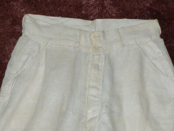 Culotte Ancienne / Pantalon Pression Latérale En Lin Blanc - Années 1920-30 - Vintage Authentique