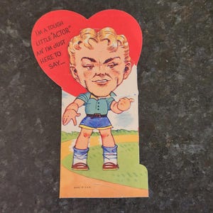 Antica cartolina di San Valentino James Cagney, biglietto di auguri in rilievo anni '40-'50 San Valentino