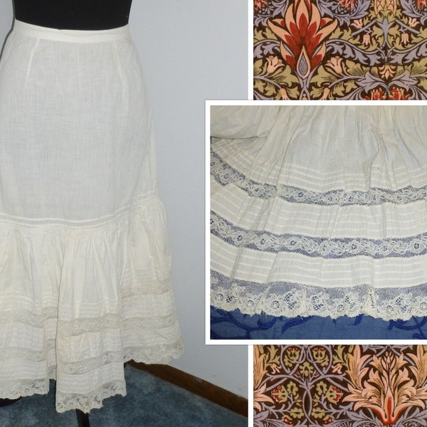 Antique Victorian Edwardian Petticoat Bustle Skirt Alencon Net Lace Vintage Bridal Wedding Boho Summer Skirt