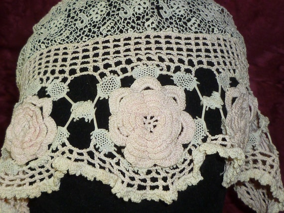 Antique Baby Doll Bonnet Handmade Irish Crochet B… - image 2