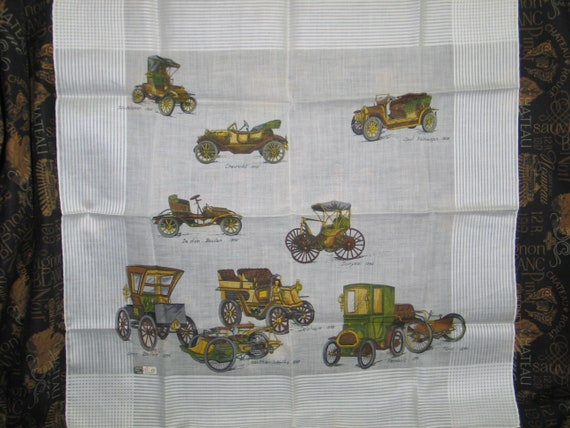 Vintage Hanky Antique Cars Souvenir Handkerchief … - image 1