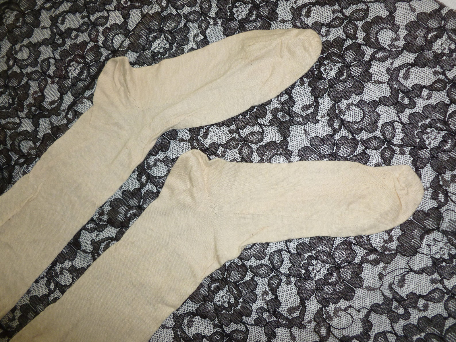 HTF 1900s Edwardian Garter Stockings Antique off White Silk Cotton ...