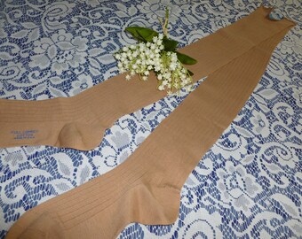 NOS Vintage pair of Garter Rock Rib Hose Stockings hosiery Size 9 UNWORN Beige