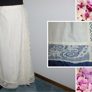 Antique Edwardian Wrap Skirt c1900s Walking Skirt / Victorian Skirt Handmade Crochet Lace