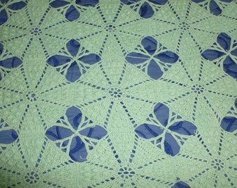 Antique Vintage Lace Bedspread~Coverlet / Hand made Green Crochet Lace-Popcorn Stitch-Shabby Chic-Cottage-French Country