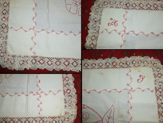 19th Victorian Red Work Layover Sham 朝 19th Victorian Red Work Layover Sham Good Morning – makky