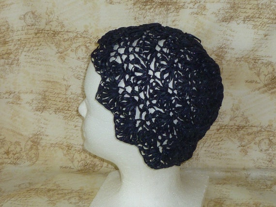 Classic Chic Vintage Lace Straw Hat Antique Navy … - image 1