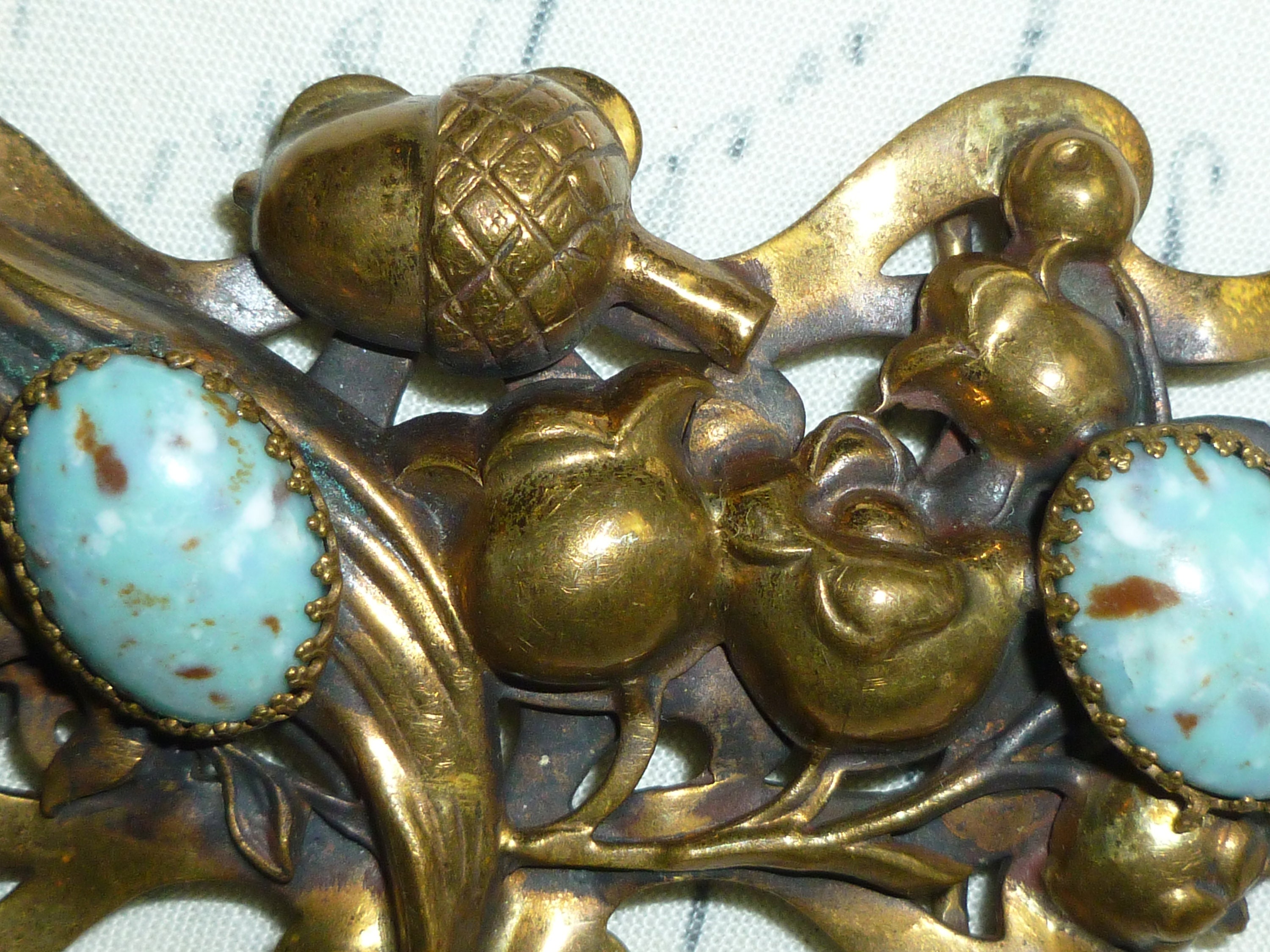 Victorian Sash Buckle Basketweave Art Nouveau hinged Turquoise glass Cabochon Large Art Nouveau Turquoise Belt Sash Buckle, Victorian Era  main image 3