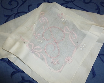 Antique Monogram P Hanky Vintage Madeira Embroidery Bridal Wedding Handkerchief Hanky Hankie
