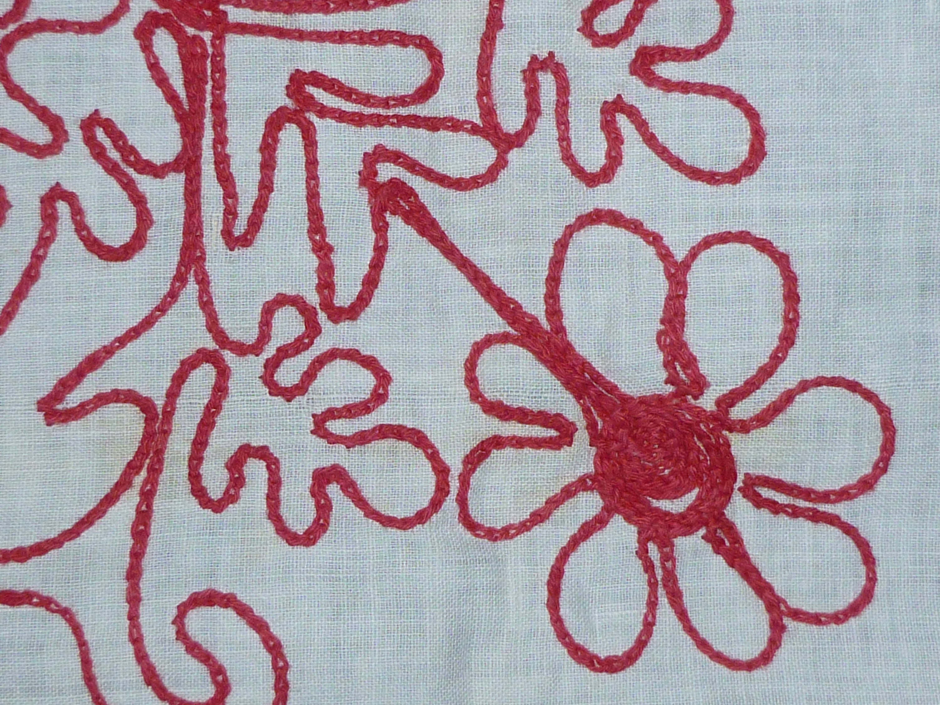 Victorian Layover Pillow Sham Red Work Hand Embroidery Flowers