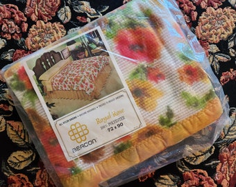 NIP Beacon Blanket Royal Rose-colorful flowers Gold Green Orange Vintage-UNUSED orig pkg