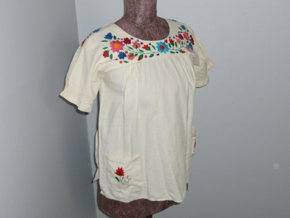 Vintage Peasant Blouse 1960s 1970s Floral Embroid… - image 3