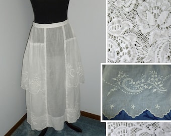 Antique Victorian-Edwardian Skirt Hand Embroidery Lace 1900s-Bridal Wedding-Boho Summer Skirt