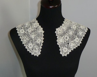 Vintage Lace Collar Dimensional Irish Crochet Lace Dress Front Handmade Lace Off White