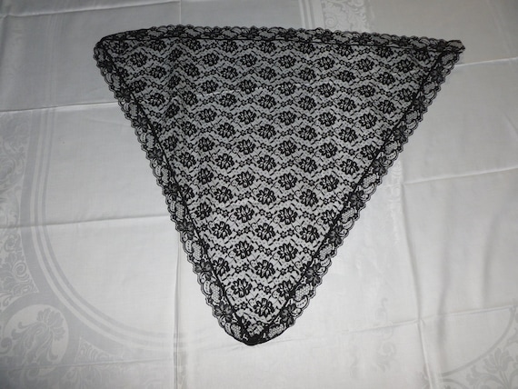 Lovely Vintage LACE Scarf Black Lace Veil-Scarf-3… - image 1