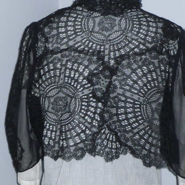 Devine Antique Chantilly encaje blusa Bolero chaqueta encaje francés victoriano vintage encaje negro