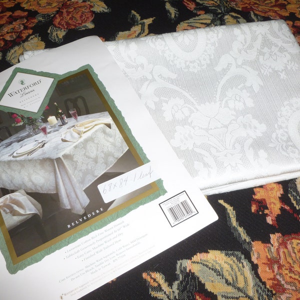 NOS WATERFORD BELVEDERE Damask Pearl White Nappe Inutilisé 58"x84"