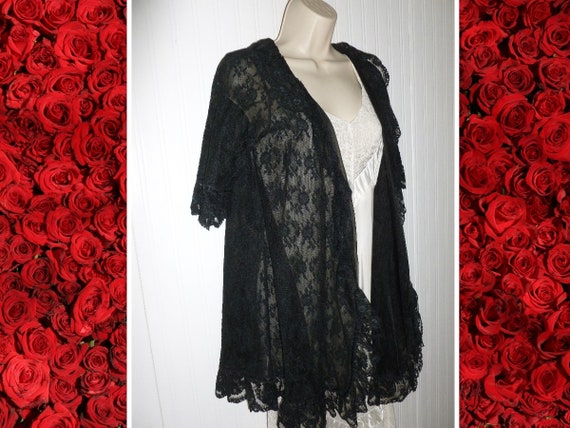 Sexy Lace Robe by RADCLIFFE Vintage 1960s Black S… - image 1