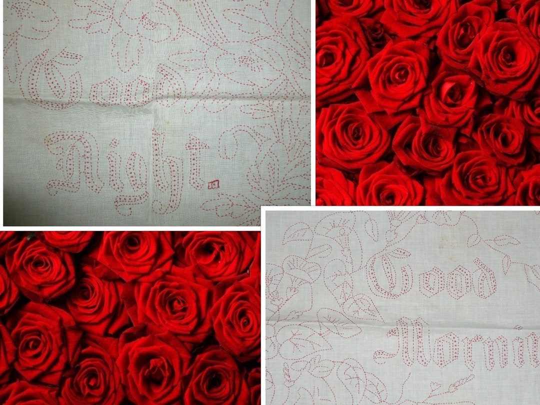 Pair of Victorian Layover Shams Hand Redwork Embroidery Good