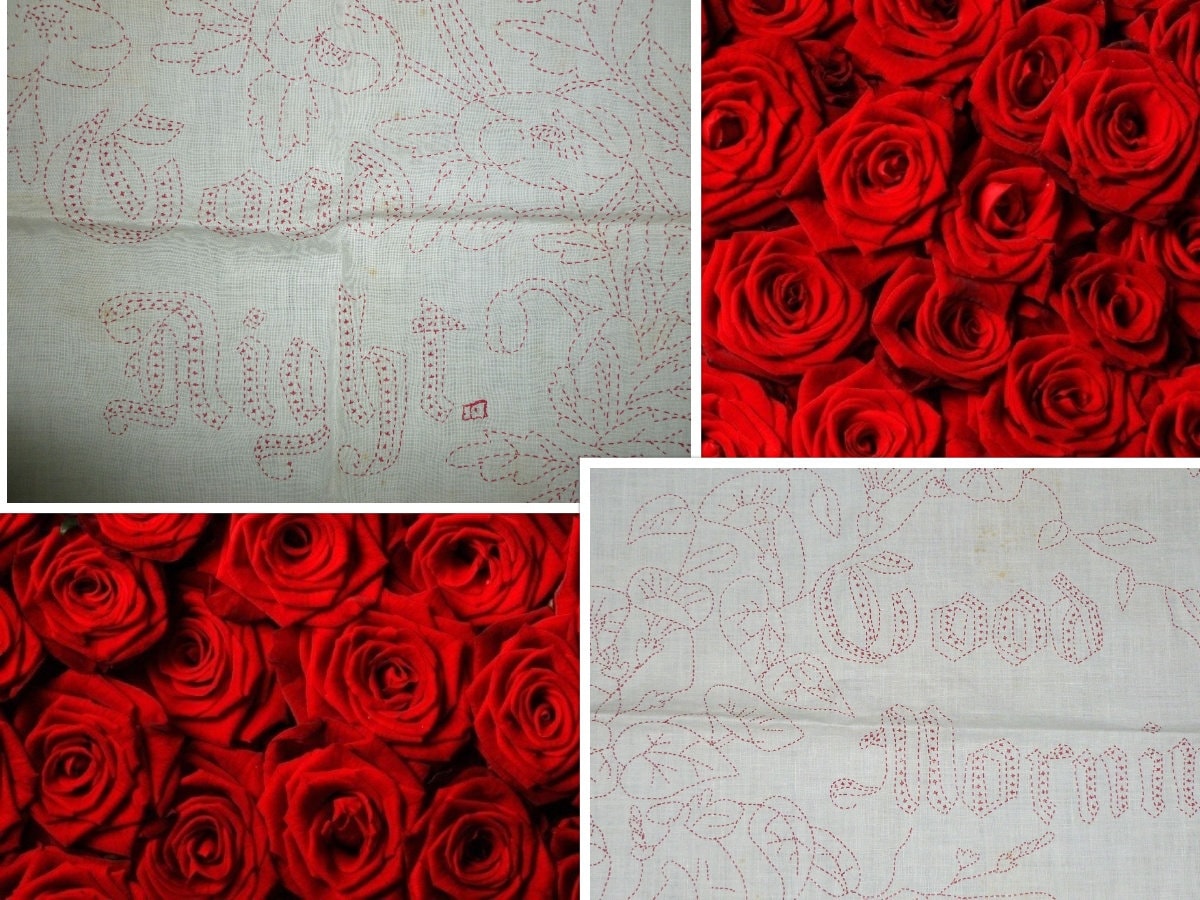 Pair of Victorian Layover Shams Hand Redwork Embroidery Good