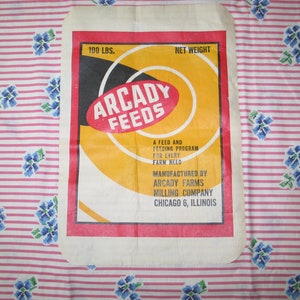 Full Vintage FEEDSACK Cotton Fabric -1940s 1950s Original Label 33 x 26 or 52" inches long once the seams are opened 46" Quilt Sewing Doll