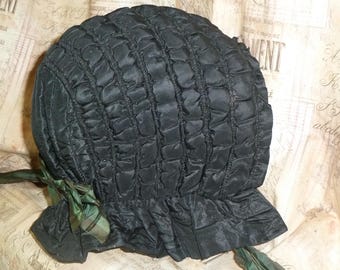 Antique Bonnet 19th Century Civil War Era Prairie Padded Calash 1800s Black