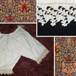 Devine French Victorian Can Can Pantaloons Bloomers Handmade Crochet Lace Silk Ribbon Antique Burlesque Underpants Costume Photo Prop