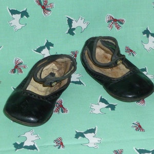 Darling Antique Mary Jane Baby Girl Shoes-Button Edwardian Vintage Childrens Doll Shoes Black Leather
