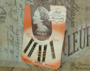 Antique Curlers-STA-RITE Ringlet Curl Hair Pins Curlers-on Card-UNUSED-Pin Curls-Film Noir-Flapper Fashion