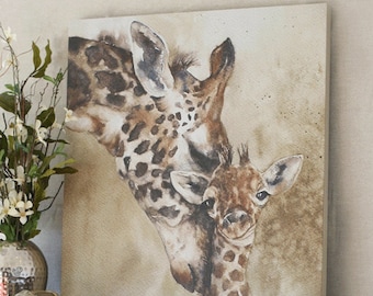 gift for mom gift - Large wall hanging  of giraffe- Large painting of giraffe on CANVAS- LARGE painting of giraffe for nursery- baby giraffe