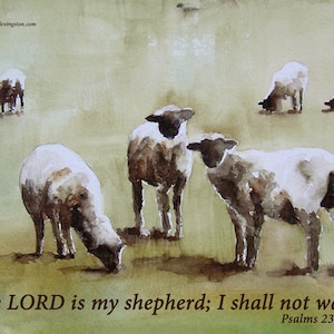 for her  gift   Religious art print    easter print     scripture print the lord is my shepherd typography   sheep painting 11x14