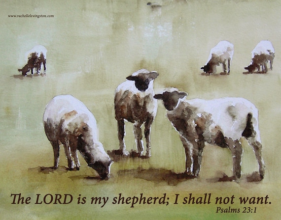 for her  gift   Religious art print    easter print     scripture print the lord is my shepherd typography   sheep painting 11x14