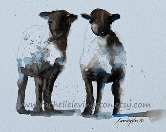 baby girl nursery art PRINT nursery girl nursery decor girl Sheep watercolor painting of lamb animal painting twin small 5x5