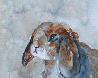 watercolor painting of rabbit painting rabbit print rabbit art print rabbit painting bunny print folk art ATC SMALL Artist Trading Card