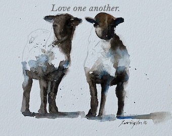 Valentine's Printable. INSTANT DOWNLOAD of lamb painting. Love one another scripture print. Religious print of sheep. DIGITAL download bible