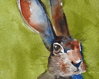 watercolor painting of bunny painting bunny print bunny art print rabbit painting rabbit ATC brown folk Small Artist Trading Card YOU PICK