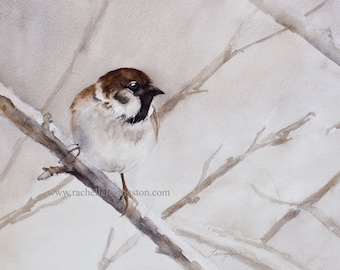 ATC bird painting in watercolor. Small chickadee art print. ATC Chickadee bird painting. Small print bird print SMALL Artist Trading Card