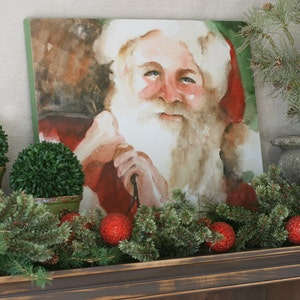 Large Santa Painting on Canvas Christmas decor Christmas wall decor-Santa decoration for christmas-Santa wall hanging watercolour image 1