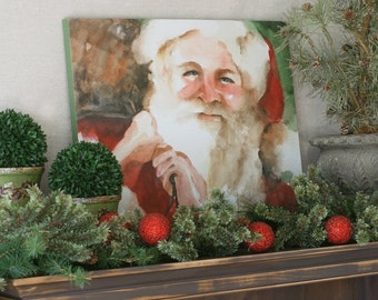 Large Santa Painting on Canvas- Christmas decor- Christmas wall decor-Santa decoration for christmas-Santa wall hanging watercolour