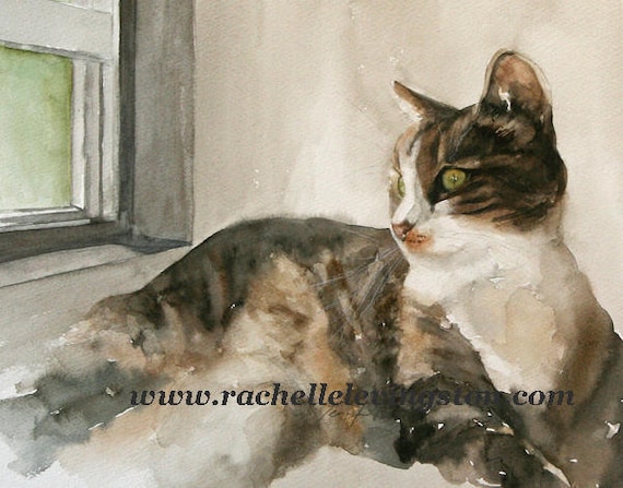 watercolor painting of cat painting cat print cat art print cat for her watercolor animal painting tabby ATC Small Trading Card YOU PICK