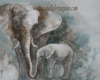 animal painting of baby elephant painting art Print baby elephant art PRINT baby elephant PRINT Wall decor nursery art home decor 11x14