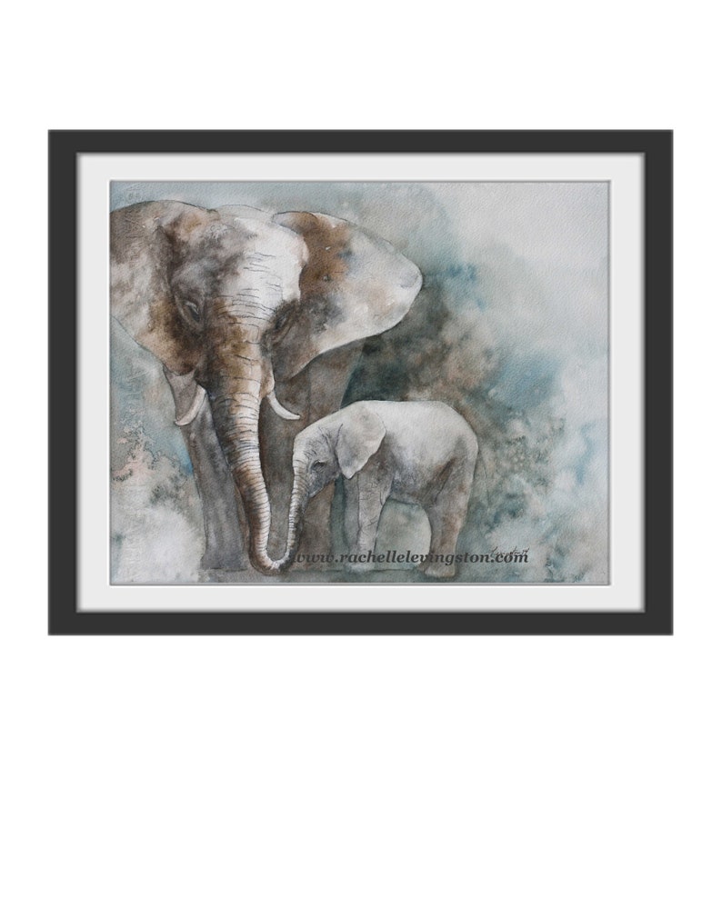 animal painting of baby elephant painting art Print baby elephant art PRINT baby elephant PRINT Wall decor nursery art home decor 11x14 image 2