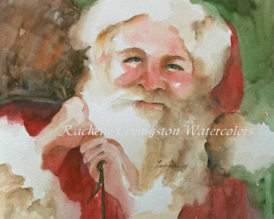 Small Santa Painting. ATC Watercolor Painting of Santa Claus Painting ...